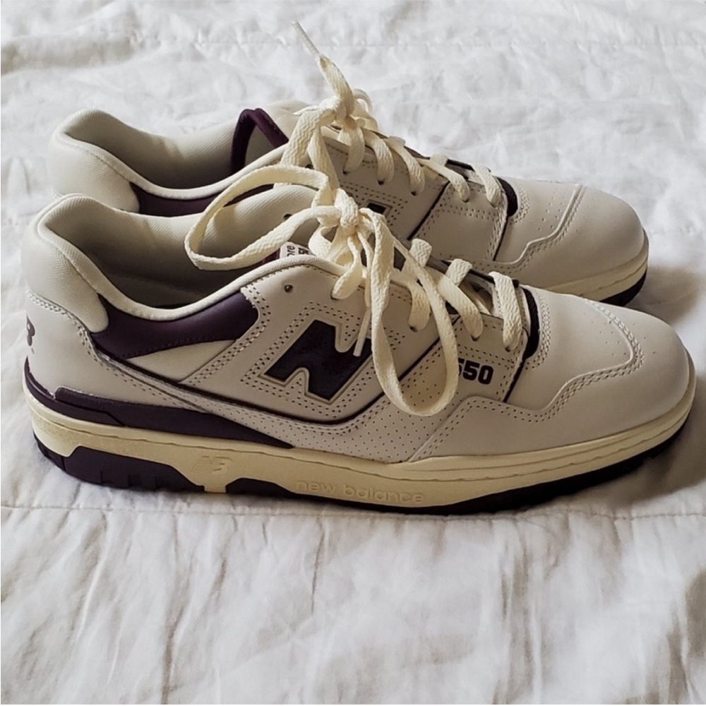 New Balance x Aime Leon Dore 550 Off-White and Dark Purple Sneakers